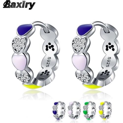 2021 Summer New 925 Sterling Silver Hoop Earrings Original For Women Luxury Fashion Jewelry Green Colored Heart Huggie Earring