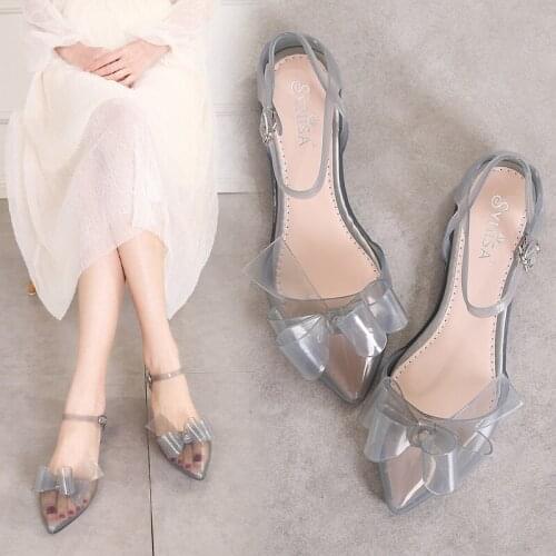 Womens shoes 2020 summer new transparent PVC pointed buckle word belt single shoes non-slip beach sandals