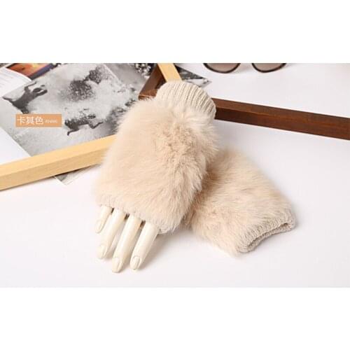 Women Rabbit. Fur Mitten Plush Glove Costume Cute Winter Warm Half Finger Gloves Women Female Gloves Mitten keep warm