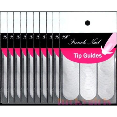 10 Packs DIY French Manicure Nail Art Decorations Round Form Fringe Guides Nail Sticker Stencil
