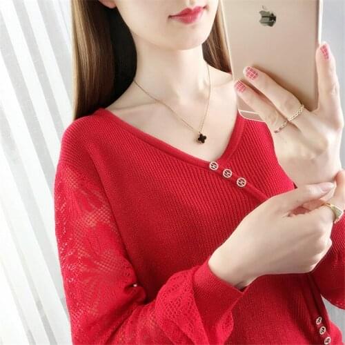 19959 (No.1 on the side row of room 6) solid color oblique button V-neck Pullover Sweater 46