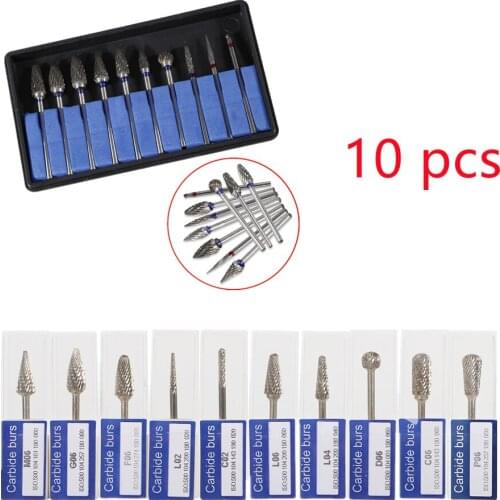 2 type 10 pcs Dental Lab Tungsten Carbide Burs Drill 2.35mm Fit low speed Straight Handpiece /Marathon Polisher High Quality
