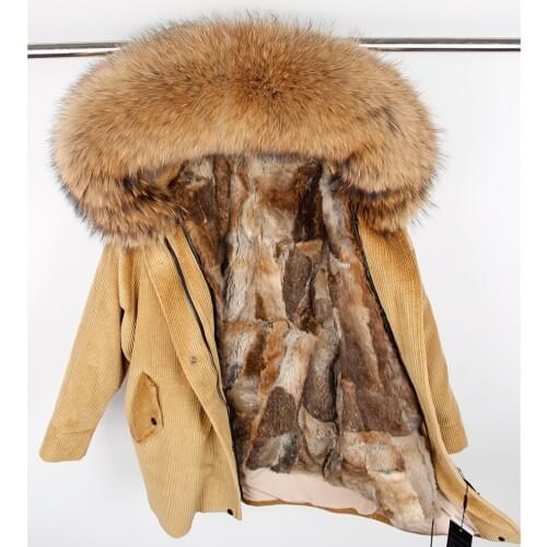 2020 Autumn/winter new womens parkas real rex rabbit detachable liner large raccoon fur jacket corduroy coats loose clothing