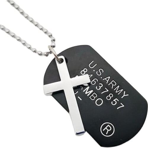 2019 New 316L Stainless Steel Cross necklace & God tag charm necklace men cool trendy army soldier pendant necklace CAGF0377