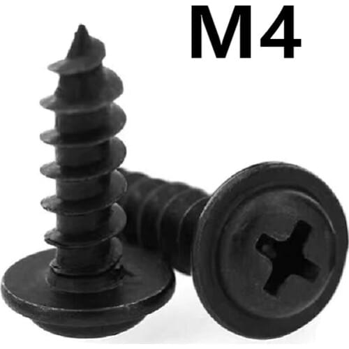 500/200PCS M4x8/10/12/16/20/35mm PWA Drywall Screws With Pad Round Head Pan Tapping Self-tapping Screw Black 304 Stainless Steel