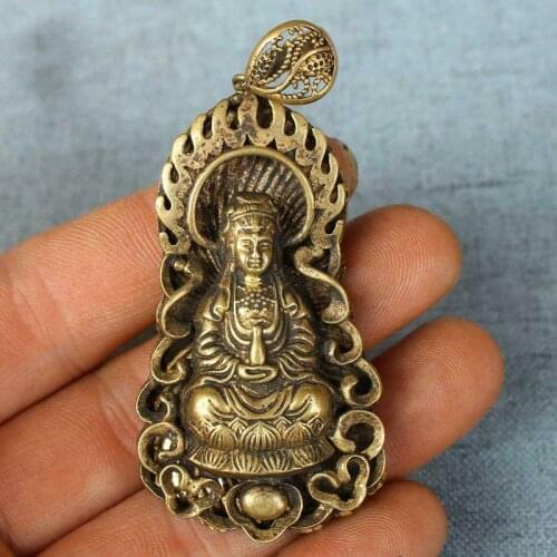 64MM Small Curio China Buddhism Bronze Shakyamuni Amitabha Buddha Wealth Pendant