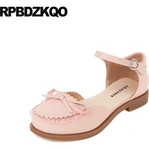 Spring Kawaii Bowtie White Bow Shoes Cute Lolita Heart Closed Toe Girls Pink Women Sandals Flat Summer 2021 Ankle Strap Cheap