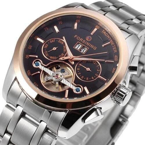 Forsining Luxury Business Male Wrist Watch Tourbillion Stainless Steel Design Calendar Mens Automatic Watches Top Brand Luxury