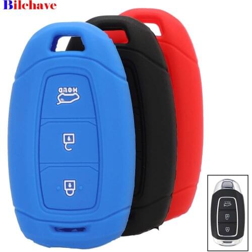Bilchave 3 Button Rubber Car key Case Cover Shell Fob For hyundai kona 2017 i30 ix35 solaris Azera ELANTRA GRANDEUR IG