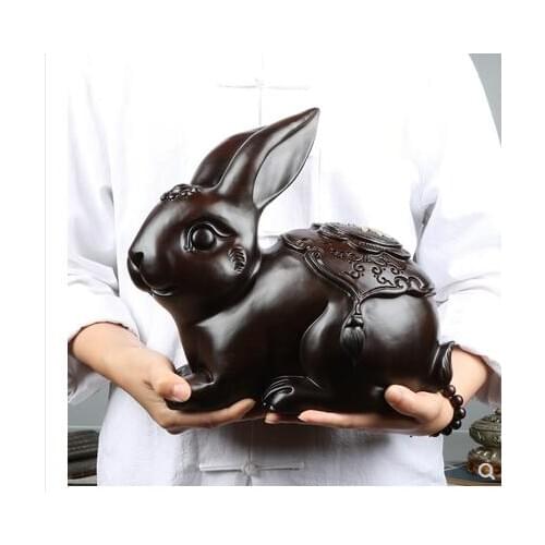 Solid wood black sandalwood Carvings of lucky rabbit Ebony woodcarvings Chrysanthemum pear wingceltis home decoration statue