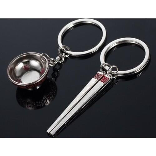 Zinc alloy bowl and chopsticks couple keychain sets Chinese style wedding favors and return gifts W9176