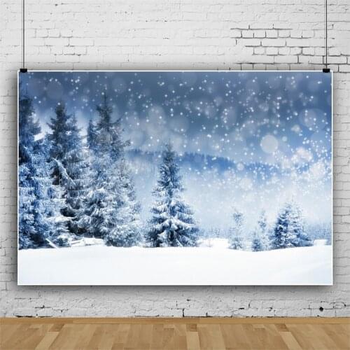 Laeacco Falling Snow Winter Nature Scenic Pine Forest Light Bokeh Polka Dots Poster Photographic Backdrops Photo Backgrounds