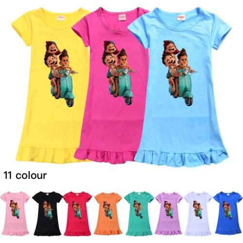 Luca Cotton Nightdress Little Teen Girl Pajamas Dresses Children Cartoon Summer Nightgown Home Clothes Kids Sleepwear Gecelik