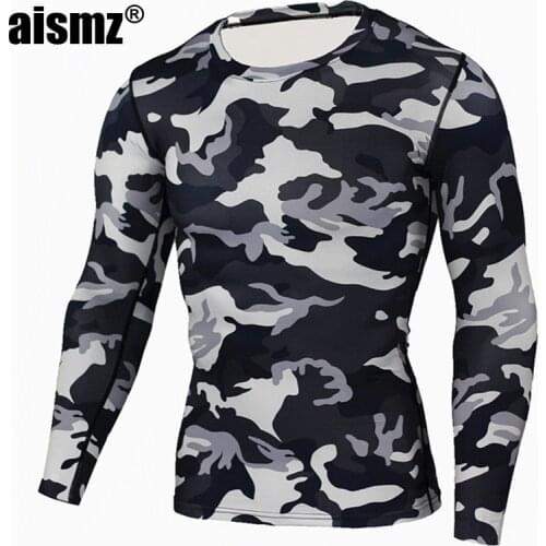 Aismz Camouflage Military T Shirt Bodybuilding Tights Fitness Men Quick Dry Camo Long Sleeve T Shirts Crossfit Compression Shirt
