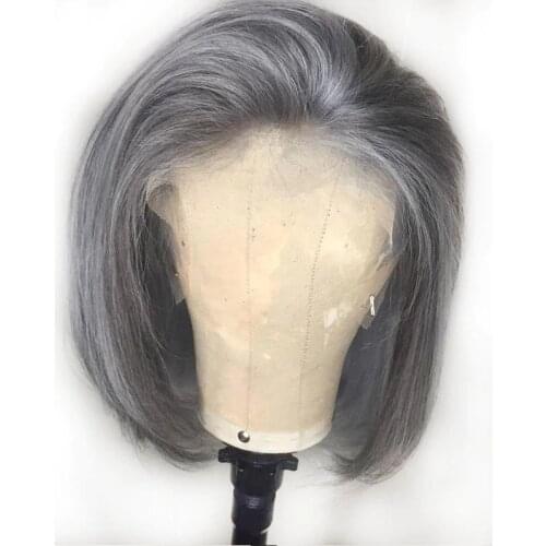 Short Bob Grey 13x4 Lace front Human Hair Wigs Brazilian Remy Pre Plucked 150% Transparent Lace Free Part Wig With Baby Hair