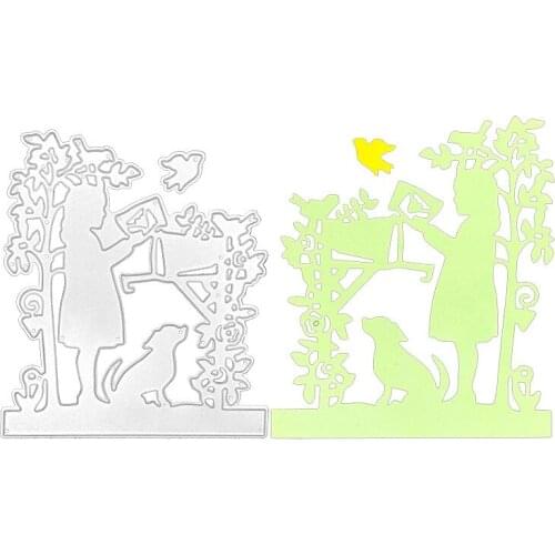 Reading under the Tree Metal Cutting Dies for Scrapbooking Mold Cut Stencil Handmade DIY Card Make Mould Model Craft Decoration