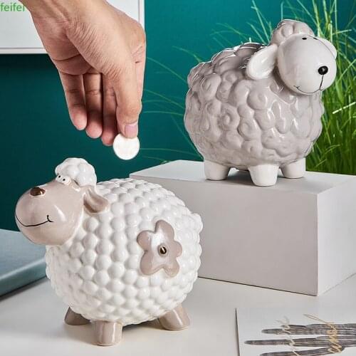 Lovely Ceramic Sheep Piggy Bank Animal Model Money Boxes Bedroom Decor Accessories Modern Home Decor Children Birthday Gifts