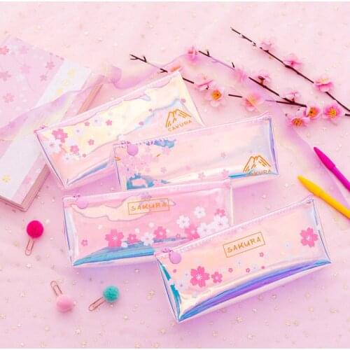 Cute Pencil Case Kawaii Cherry Pencil Pouch Creative Laser Pen Case For Girls Gifts Back To School Office Supplies Stationery