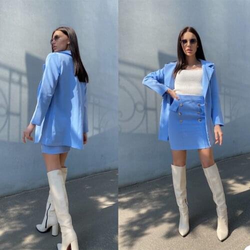 Fashion Blue Women Suits Elegant Custom Made Notched Lapel Blazer & Tight Skirt Office Lady Casual Daily Jacket