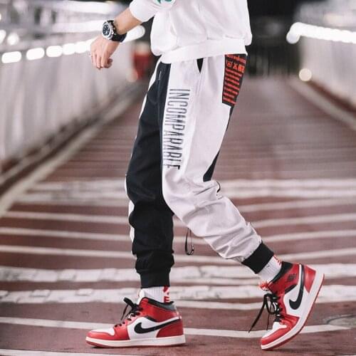 Loose Mens Sweatpants Patchwork Letter Printing Sweatpants Hiphop Harem Pants Elastic Waist Casual Male Plus Size Drawstring Mid