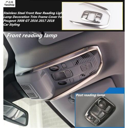 Stainless Steel Front Rear Reading Light Lamp Decoration Trim Frame Cover For Peugeot 3008 GT 2016 2017 2018 Car Styling