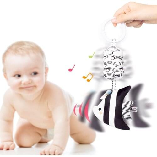 New Baby Bed Bell Infant Rattle Pendant Plush Toys Newborn Stroller Black and White Animal Wind Chimes with BB Sound Paper