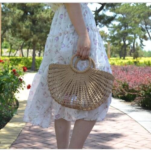33x19CM New In 2020 Straw Bag Shoulder Bag Paper Rope Hollow Bucket