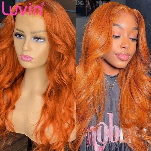 Luvin 30 inch Body Wave Lace Front Wig Ginger Orange Human Hair Wigs Brazilian Colored Water Wave Human Wig T Part Lace Frontal
