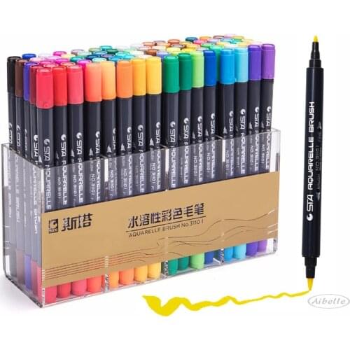 STA 12/24/36/48/80 Colors Double Head Artist Soluble Colored Sketch Marker Brush Pen Set For Drawing Design Art Marker Supplies