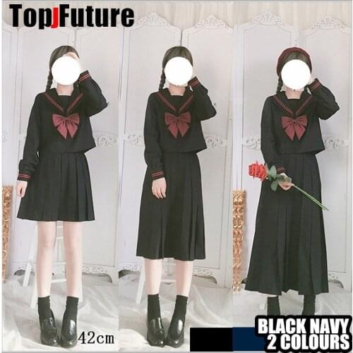 BLACK Sailor Uniform Novelty School Girl Uniforms Stage Performance Student Suits Short Long Sleeve Tops Pleated Skirt