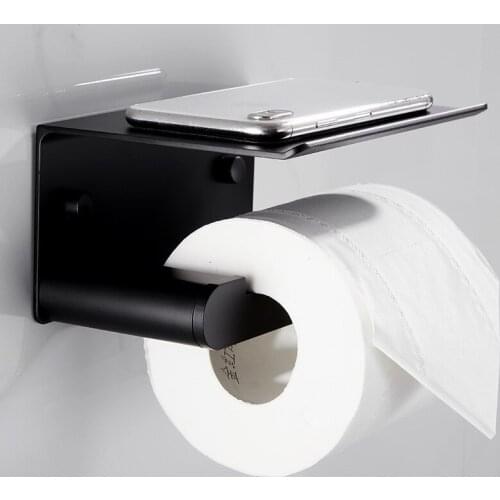 Bathroom Toilet Towel Paper Holder Phone Holder Wall Mount WC Roll holder Paper Holder With Shelf Towel Rack Tissue Boxes Black