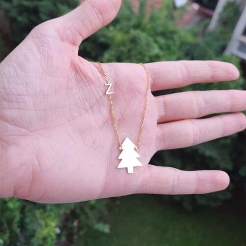 Custom Initial Necklace with Christmas Tree Charm Necklaces Fashion Christmas Gift Personalized Jewelry Stainless Steel Choker