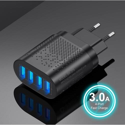 48W 4 Ports LED 3A Quick USB Charger For iPhone Micro Type C QC3.0 Fast Wall Charger EU/US Plug For Samsung Mobile Phone Charger