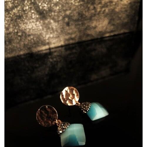 Dr Stone Natural Stone Women 'S Cat 'S Eye Stone Rose Gold Plated Earrings RYL 439799973