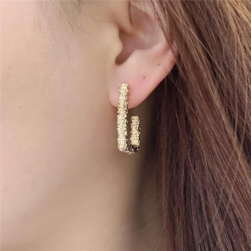 2020 New Trend Gold Color Plating Irregular Half Square Shape Stud Earrings For Women Girl Bohemia Vintage Casual Modern Jewelry