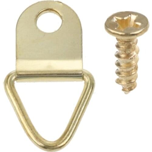 100PCS Gold Small D-Ring Picture Hanger with Screws Frame Triangle Ring Hangers
