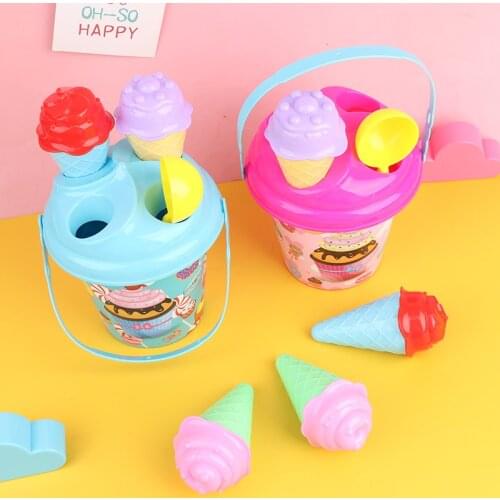 1set Children Outdoor Beach Ice Cream Bucket Model Play Sand Sandpit Play Toys Random Color