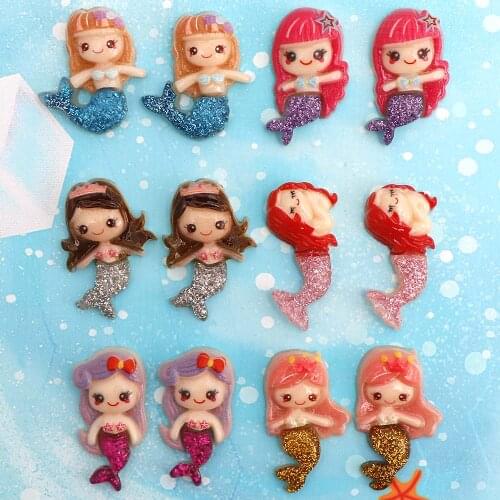 10PC Flatback Resin Mini Sexy Mermaid FishTail Resin Cabochon Flatback Scrapbook Crafts Resin Embellishments For Hair Accessorie