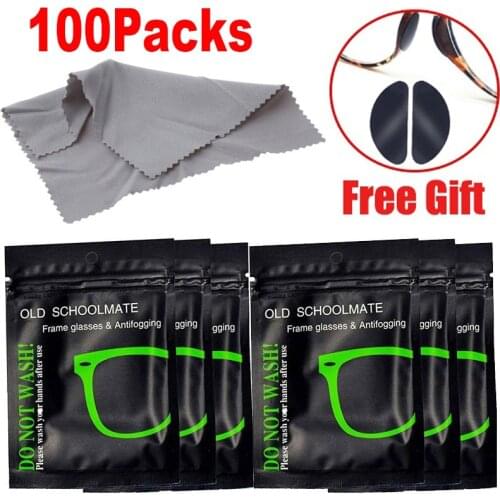 100Packs Reusable Anti-Fog Wipes Glasses Pre-moistened Antifog Lens Cloth Defogger Eyeglass Wipe Prevent Fogging for Glasses A