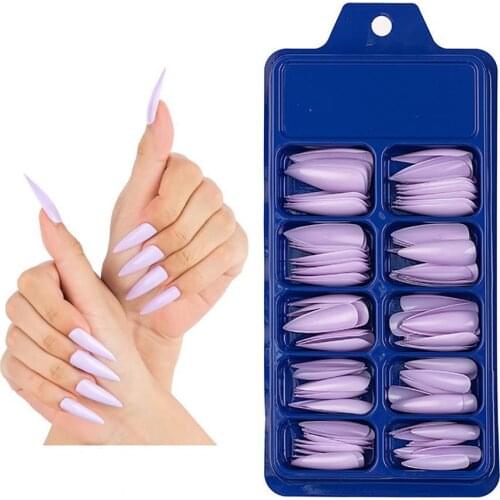 100Pcs/Set Full-paste Pointed Fake Nail Solid Color Manicure Sticker Accessories Fake Nails French Full Cover False Nail