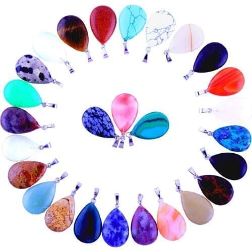 12pcs/lot Assorted Natural Stone Charms 18*23mm Water Drop Chakra Pendants For Jewelry Making Fit Necklace Earring Diy Wholesale