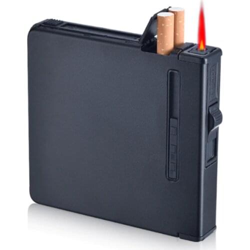 20 Cigarette ) Fashion Frosted Multifunction Cigarette Case Cigar Box Windproof Inflatable Gas Lighter Smoker Men Gift NO GAS