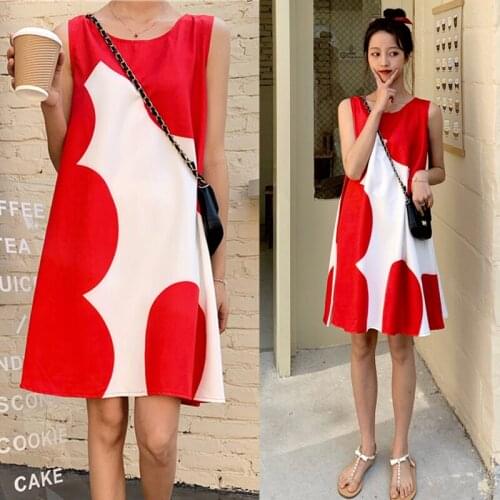 2007# Maternity Dress Summer Cotton Vest O Neck Fashion Short Sleeve Loose Stylish Dress for Pregnant Women Mom Dress