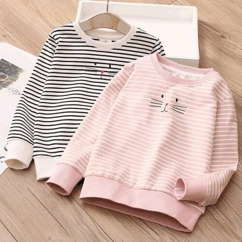 2021 Spring Autumn Fashion 3 4 5 6 7 8 9 10 Years Children Cotton Cartoon Striped Slim Sweatshirts For Kids Baby Girls