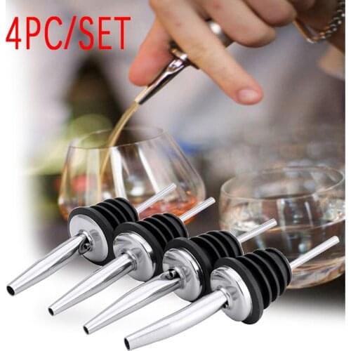 4PCS Stainless Steel Wine Olive Oil Pourer Dispenser Spout Glass Bottle Pourer Cap Spout Stopper Mouth Dispenser Bartender