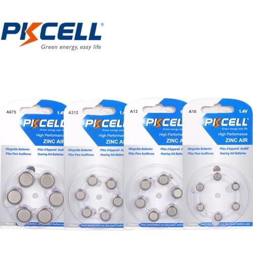 60Pcs PKCELL Zinc Air Hearing Aid Batteries A675 PR44 ZA675 A13 PR48 ZA13 A312 PR41 ZA312 10A PR70 ZA10 Battery For Hearing aids