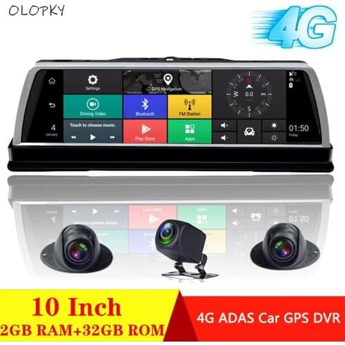 2021 New 10 Inch IPS 4 Channel 4G Android Dash Cam ADAS WIFI Car DVR Video Recorder Full HD 1080P Rearview Mirror GPS Navigation