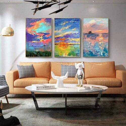 Free Shipping Artwork Sunriset In Sea Paintings Hand-Painted Abstract Oil Painting On Canvas Home Decor Wall Art Murale Unframed