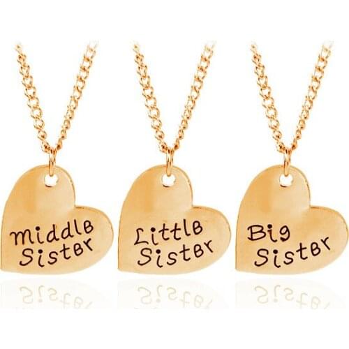 Silver Gold Little Middle Big Sister Heart Pendant Necklace Exquisite Girls Friends Friendship Jewelry Gift Dropshipping