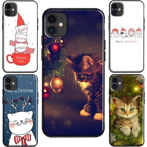 Merry Christmas Cat Case For iPhone XR X XS Max SE 2020 6S 8 7 Plus Coque For iPhone 11 12 Pro Max mini Cover